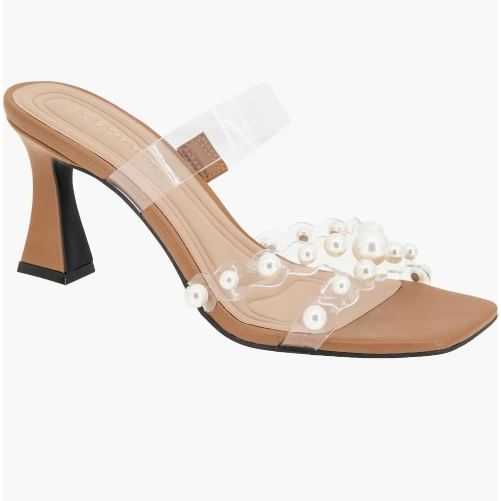 BCBGeneration Chic Pearl-Embellished Brown Heels